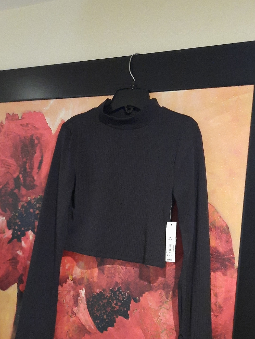 NWT No Boundaries Black Ribbed Mock Neck Long Sleeve Crop Top Juniors 7/9